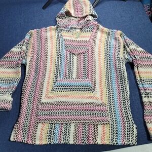 Baja Joe Rainbow Stripe Pullover Hoodie Baja Hoodie Made in Mexico Hippie